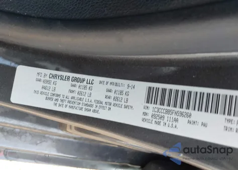 2015 Chrysler 200 S z USA, uszkodzony, nr VIN 1C3CCCBB5FN596260